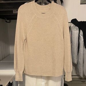 Women’s Beige Crewneck Ribbed Sweater